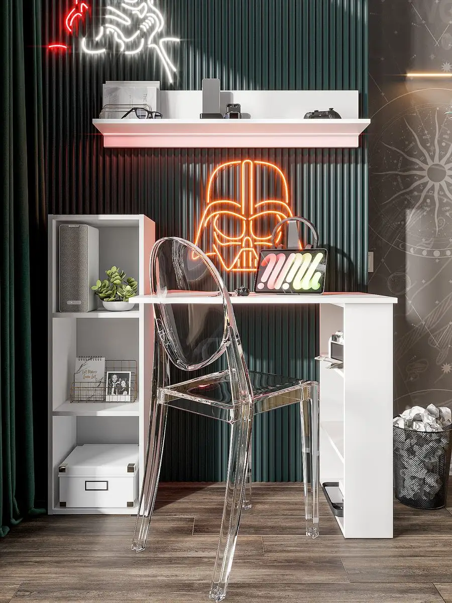 Стол письменный компьютерный с полками для школьников