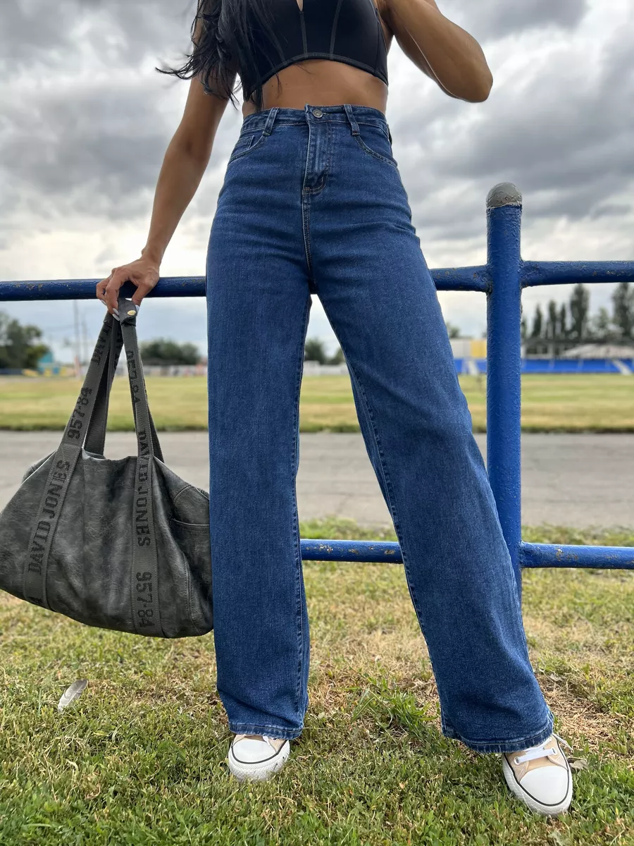 Джинсы трубы с высокой посадкой