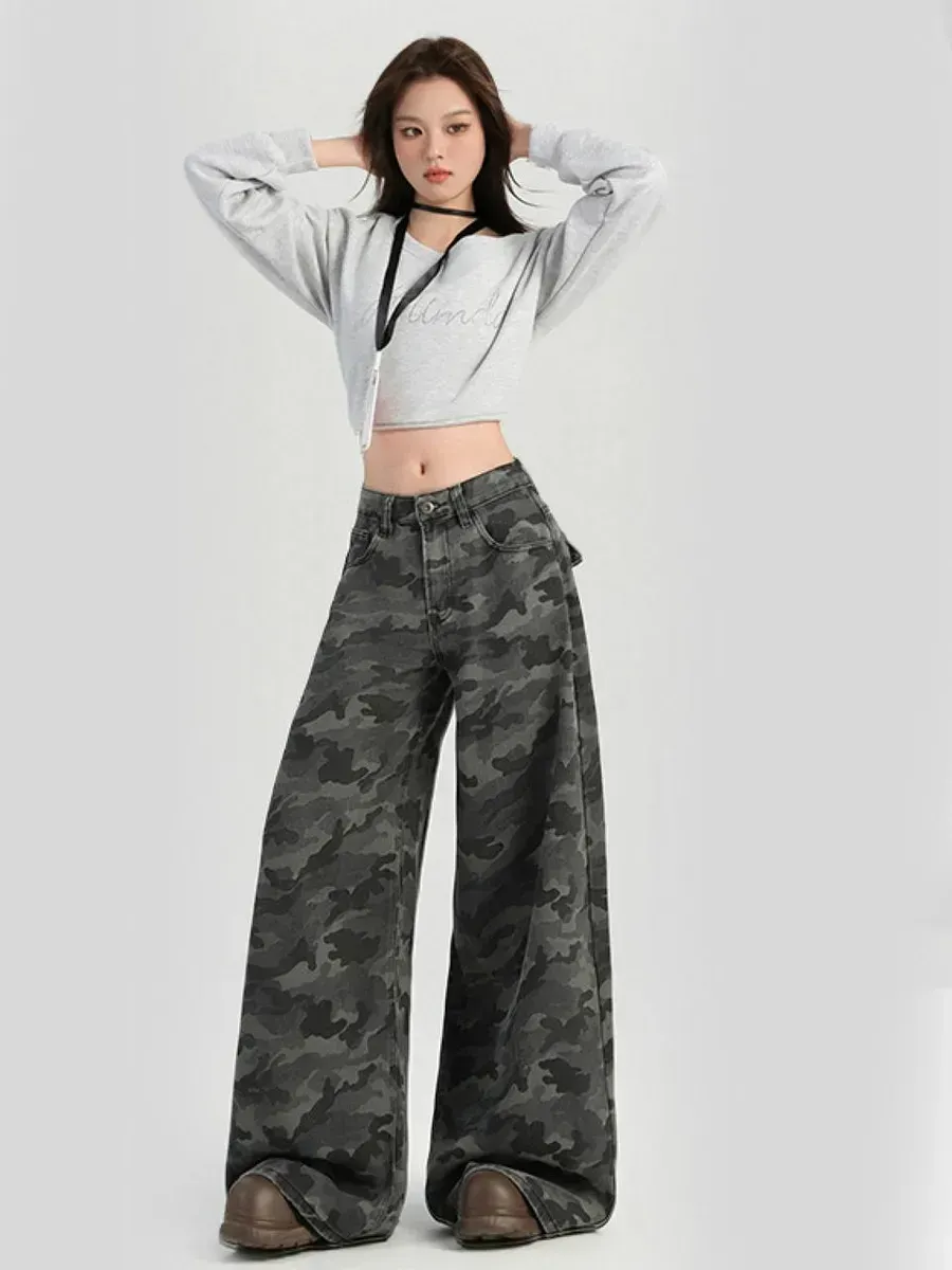 Джинсы камуфляж широкие y2k camo realtree