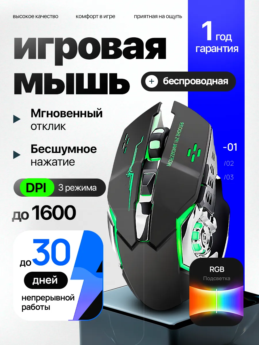 Игровая мышь беспроводная для ноутбука и компьютера