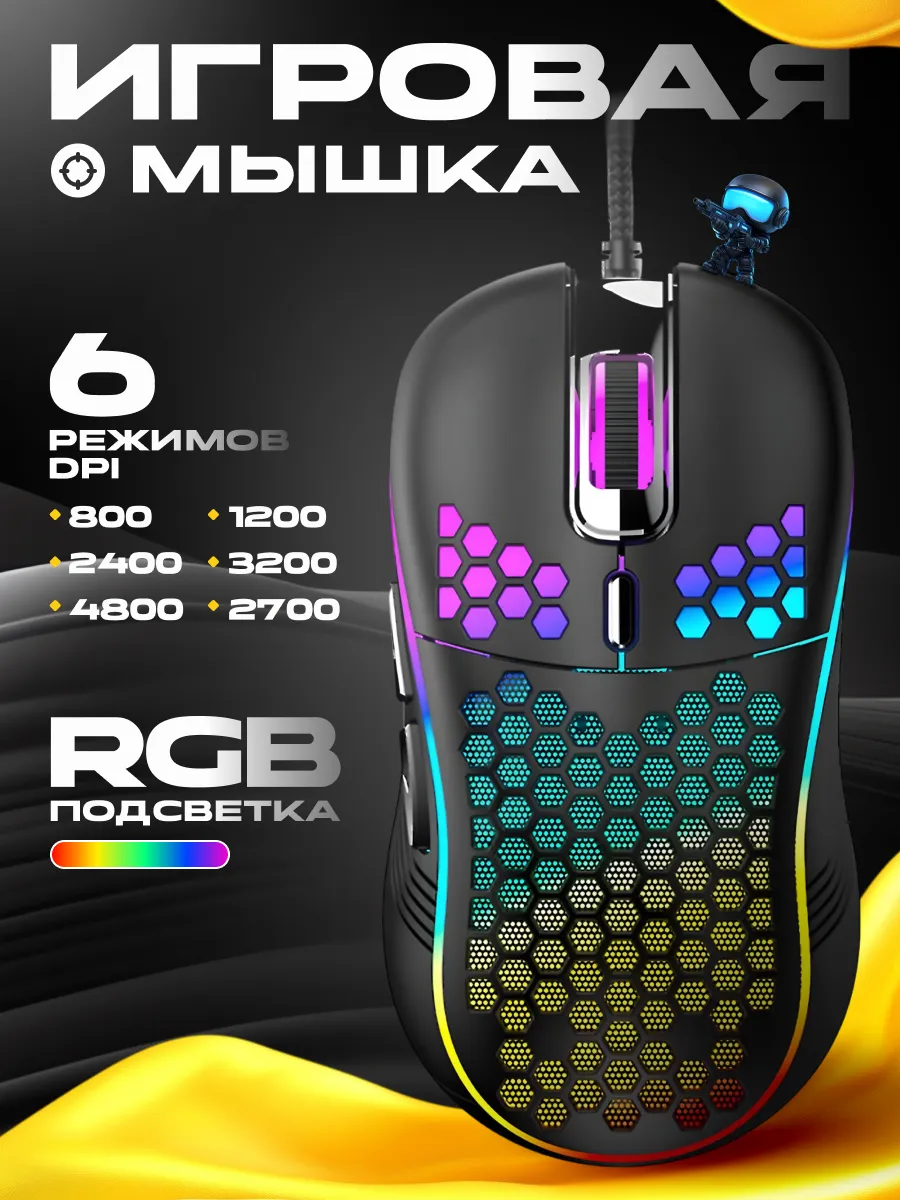 Мышка игровая проводная для компьютера и ноутбука
