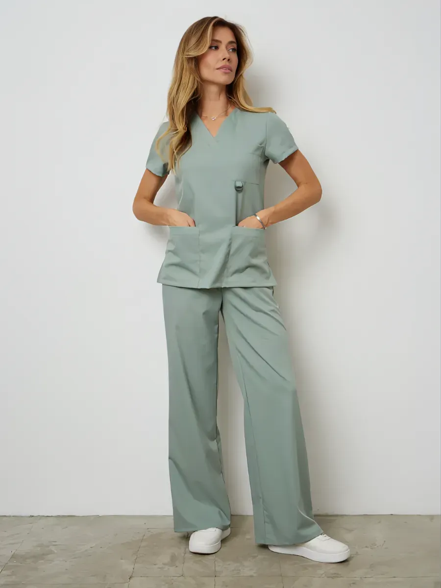Медицинский костюм стрейч с брюками палаццо
