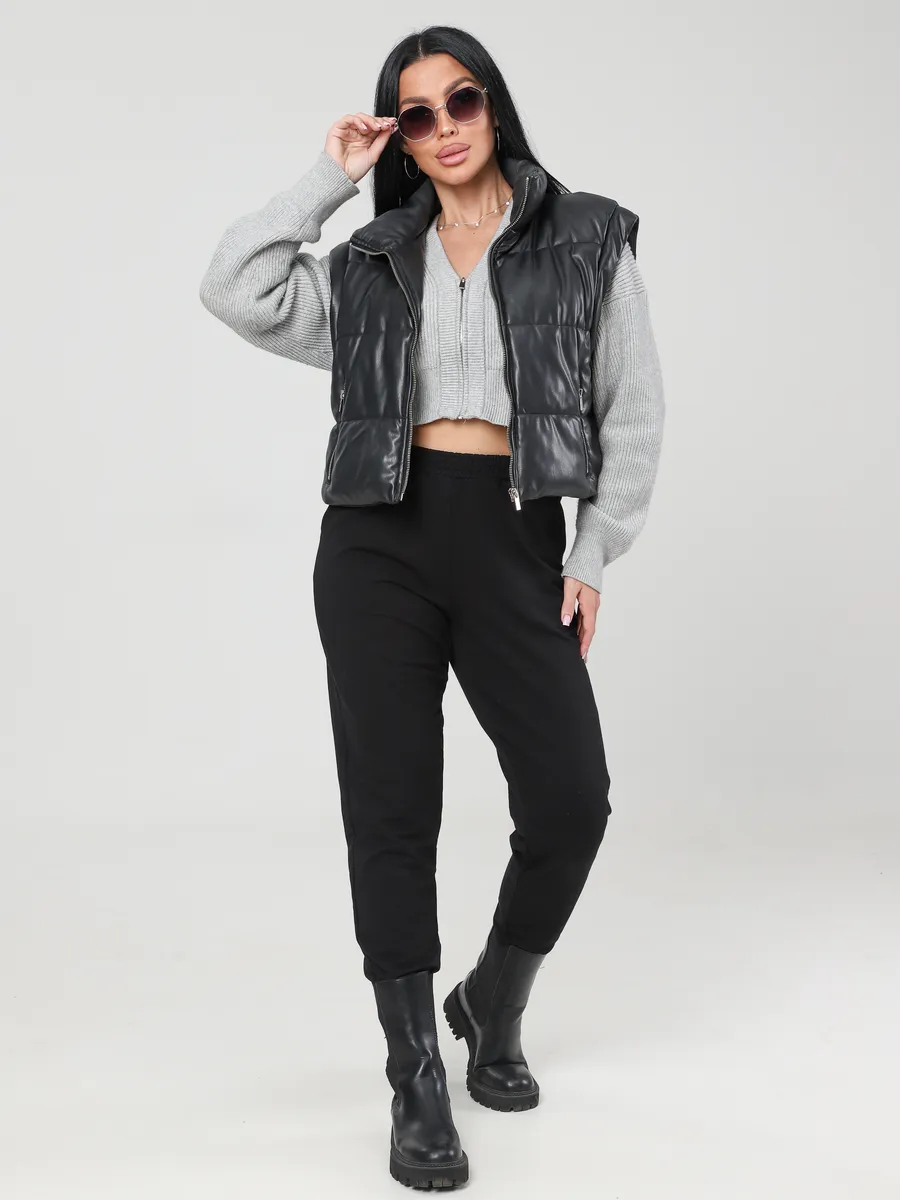 Брюки женские на резинке больших размеров осенние черные