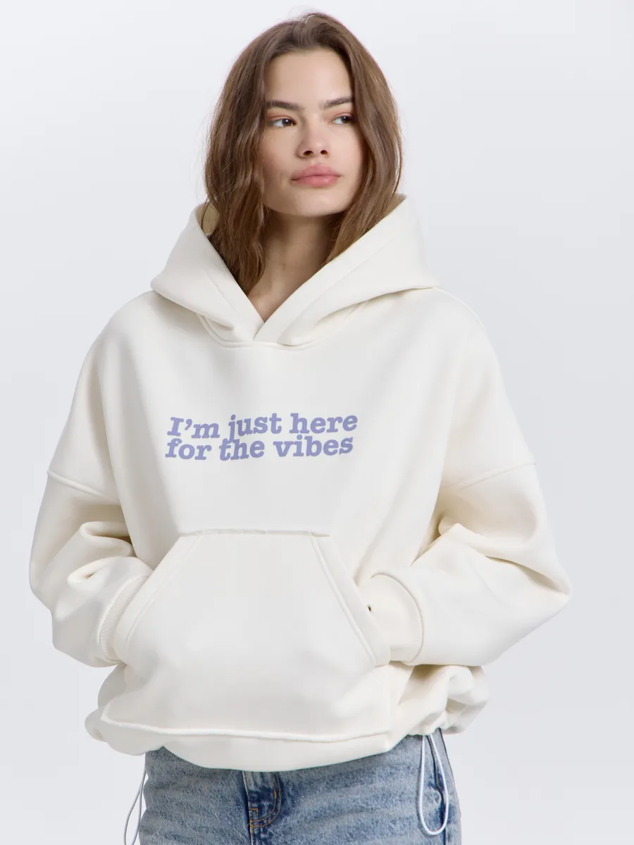 Худи оверсайз с принтом HERE FOR VIBES