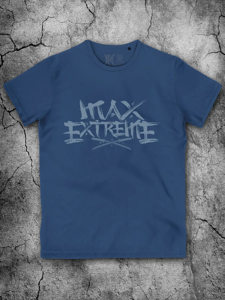 Футболка мужская синяя с иероглифами хлопок Япония