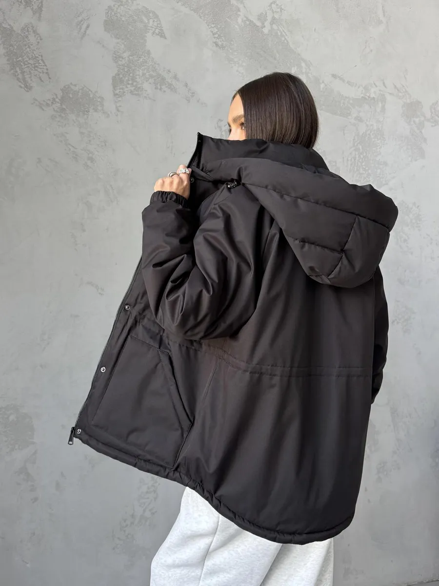 Куртка демисезонная удлиненная с капюшоном осень