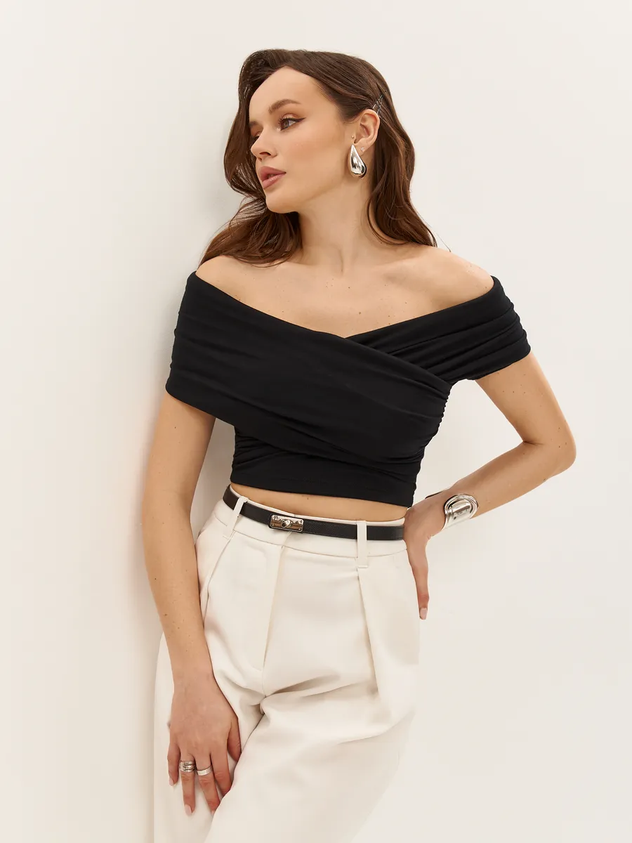Топ укороченный с открытыми плечами с драпировкой вечерний