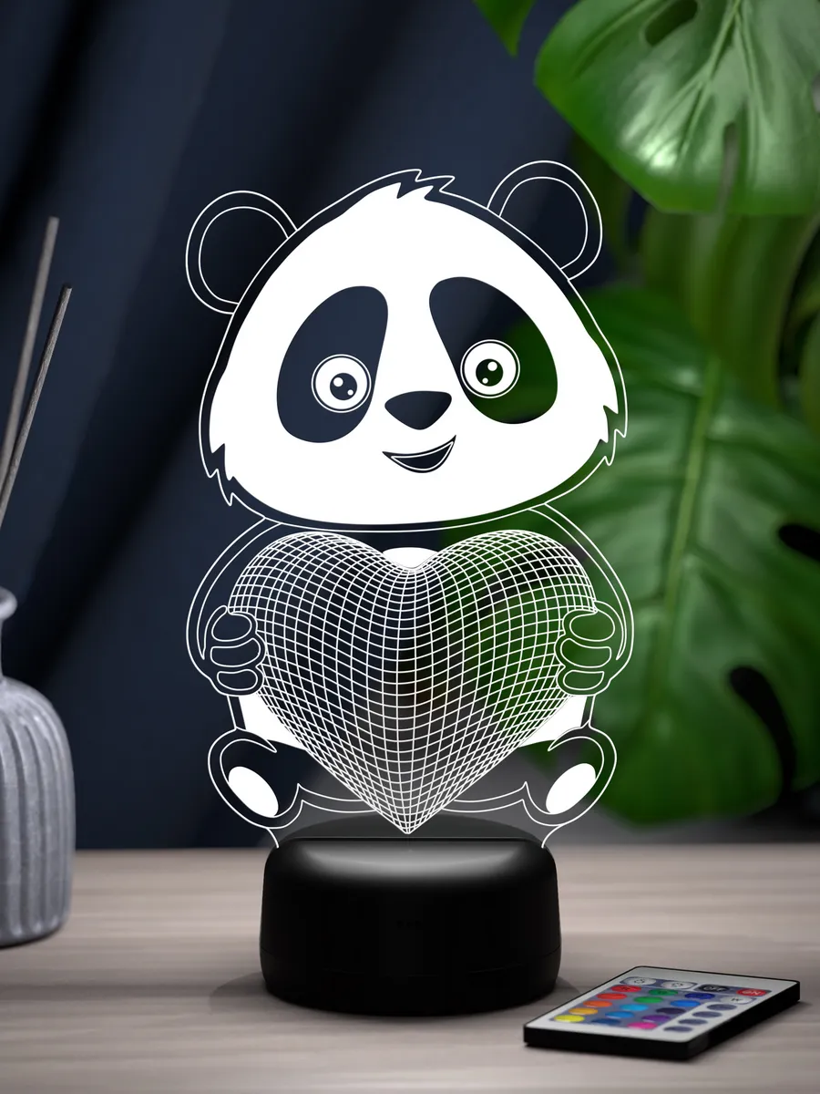 Ночник подарок Панда с сердцем