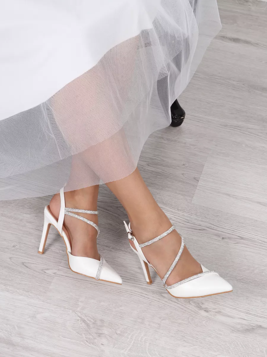 Туфли на каблуке белые с ремешком свадебные