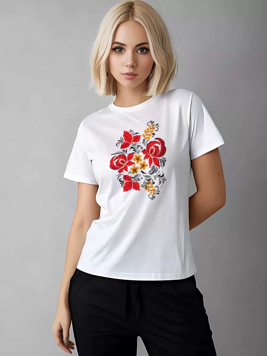 Футболка с узором хохлома гжель русская народная роспись