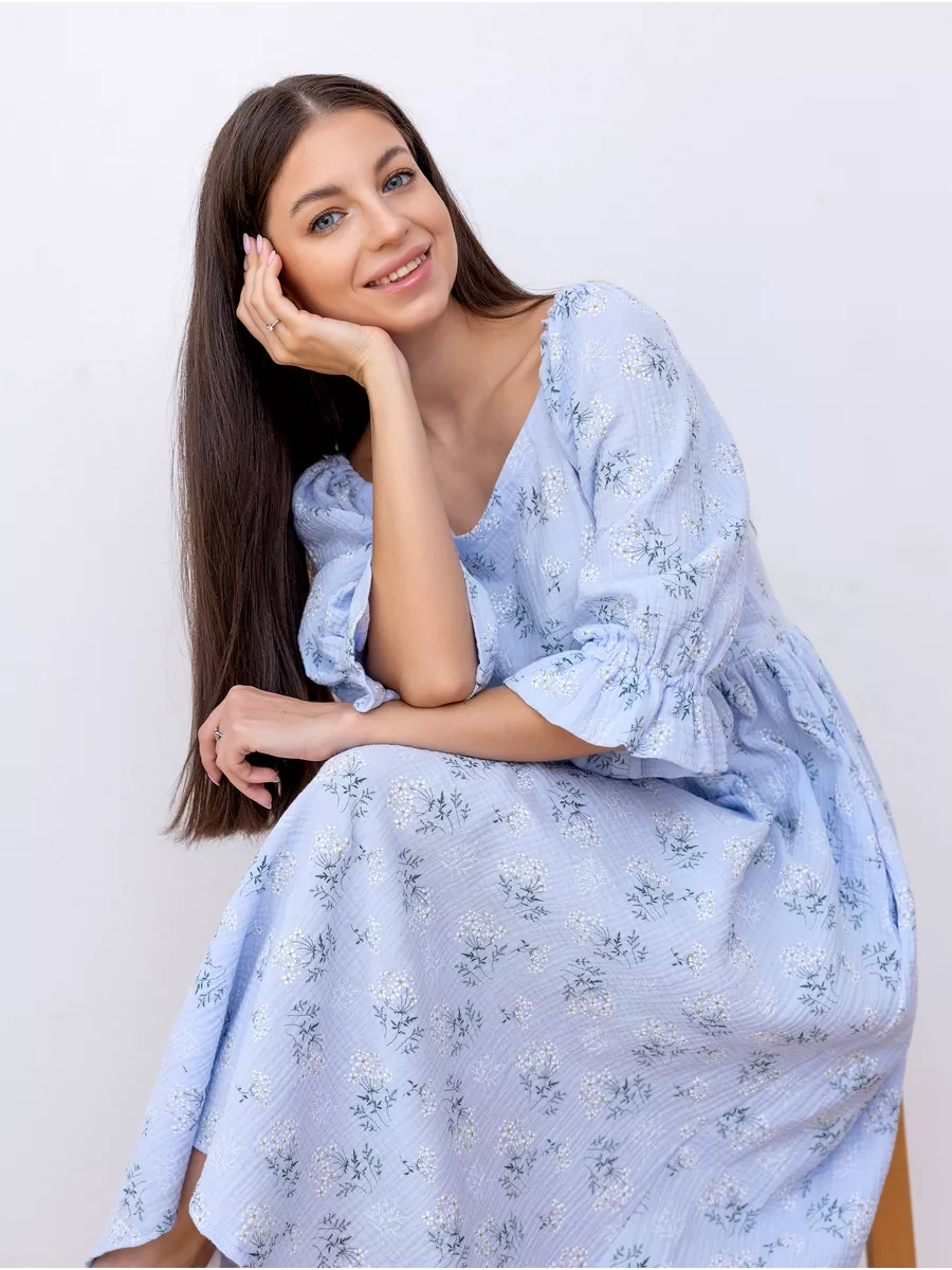 Платье летнее муслиновое миди для беременных