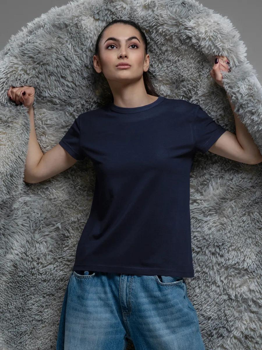 Футболка темно-синяя однотонная хлопок