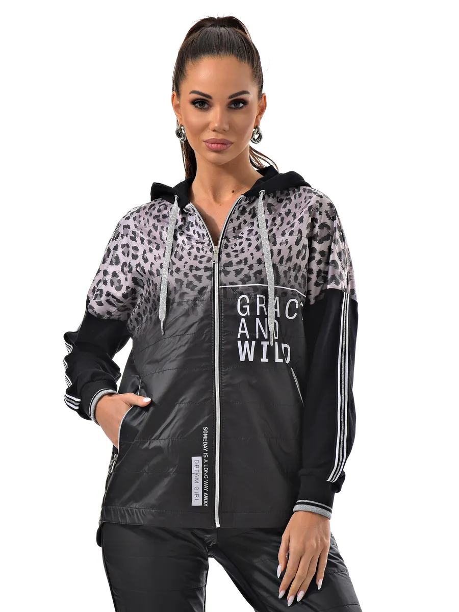 Толстовка леопард с капюшоном на молнии