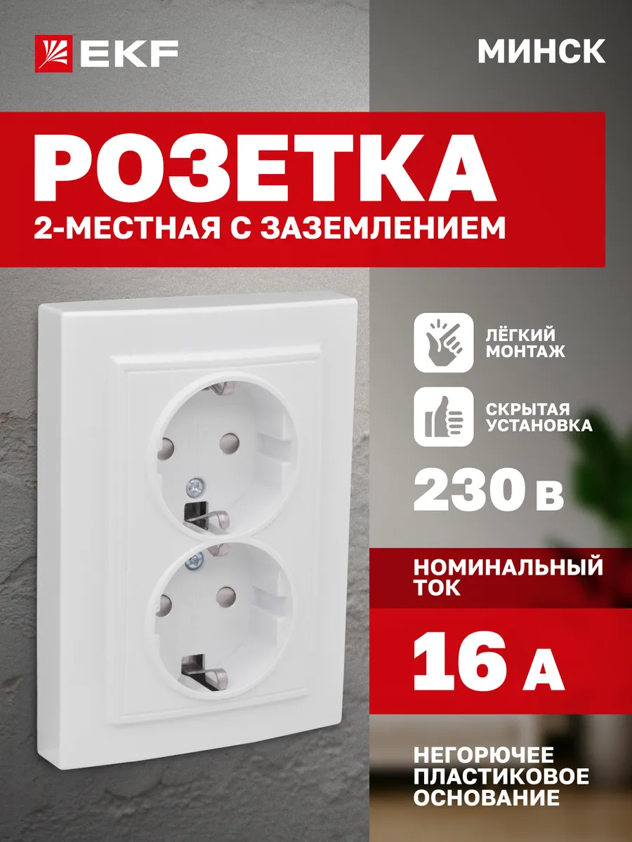 Розетка внутренняя двойная с защитными шторками Минск