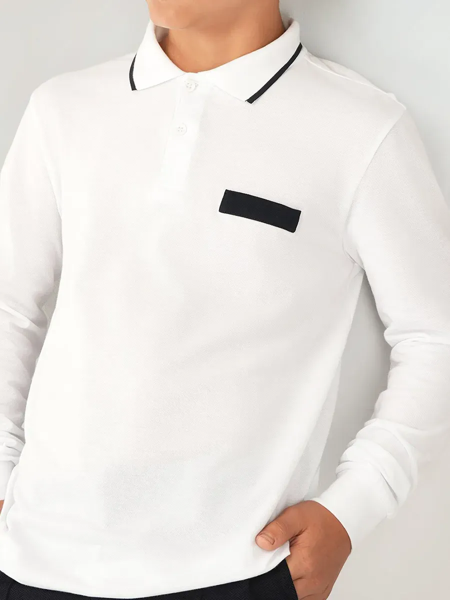 Рубашка поло школьная хлопковая с длинным рукавом