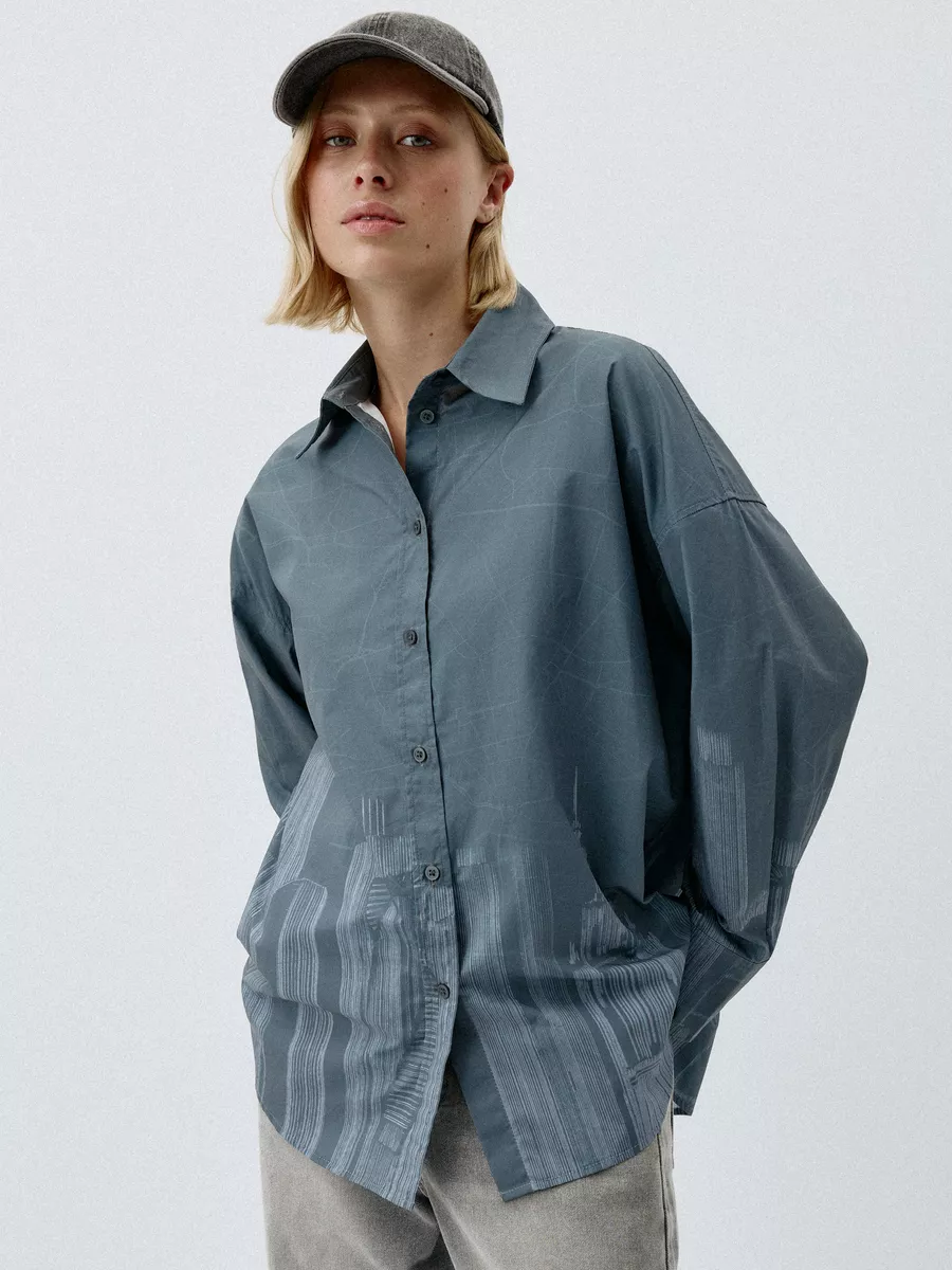 Рубашка оверсайз в полоску хлопковая с вышивкой