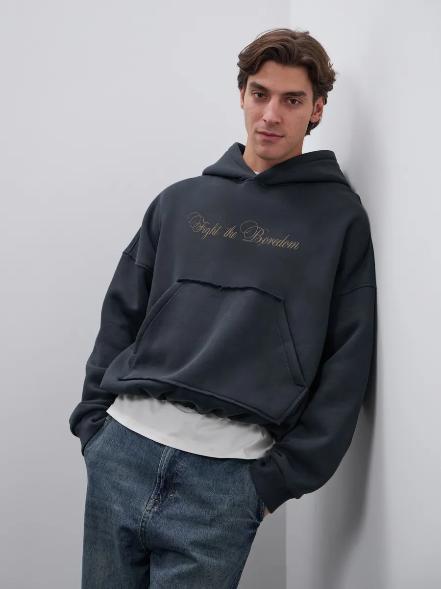 Худи оверсайз с принтом FIGHT утепленное