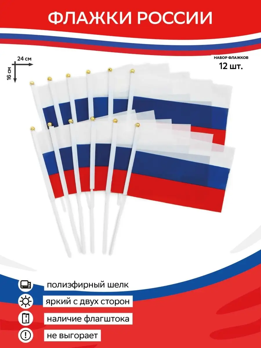 Флажки России 16х24 12 шт