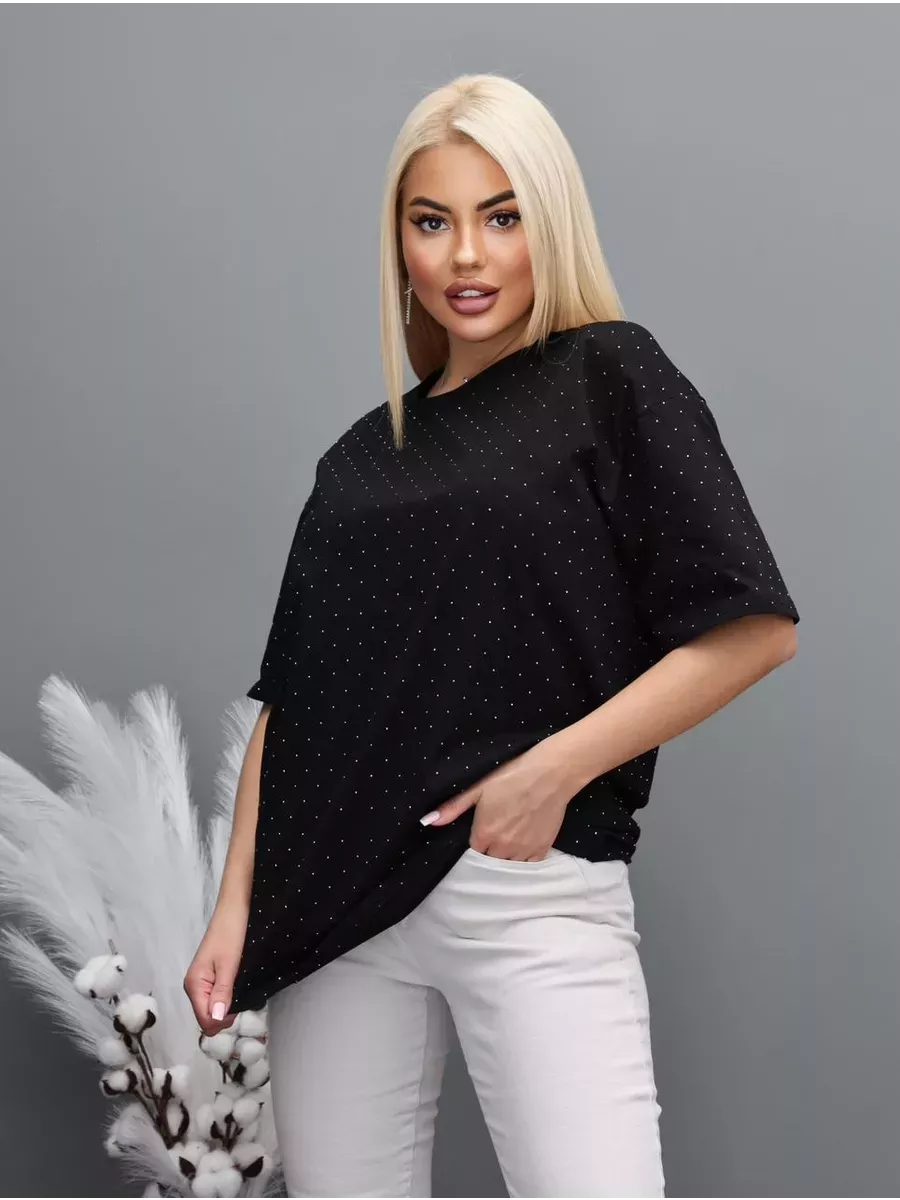 Футболка оверсайз со стразами