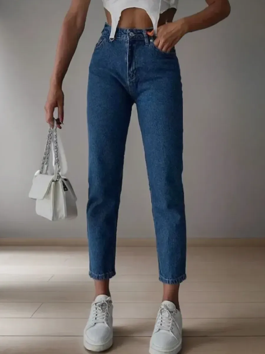 Джинсы с высокой посадкой мом бананы прямые скинни