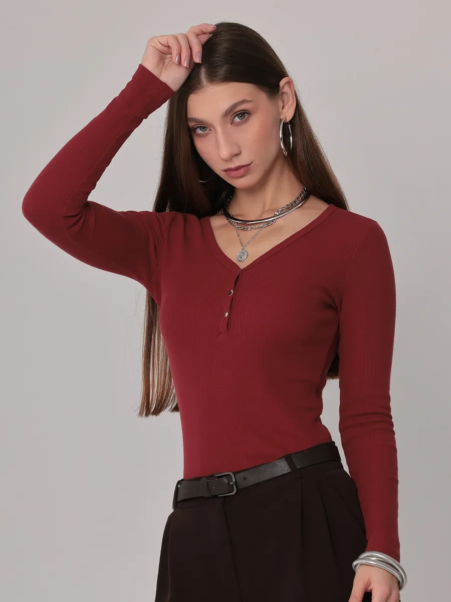 Джемпер в рубчик облегающий лонгслив с кнопками