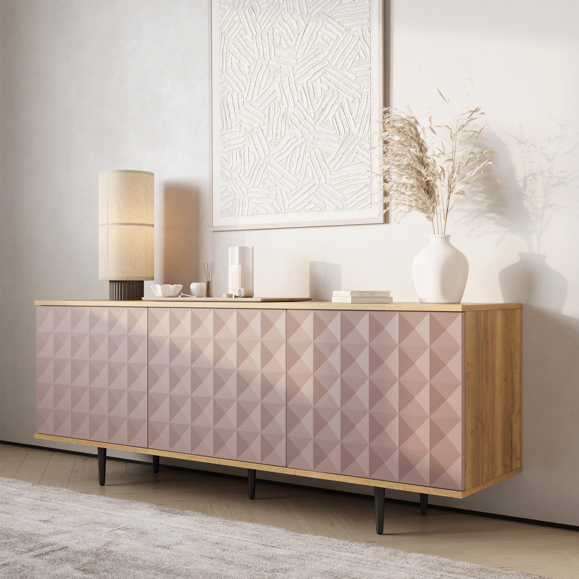 Тумба под телевизор на ножках Бирмингем Бланш, розовая