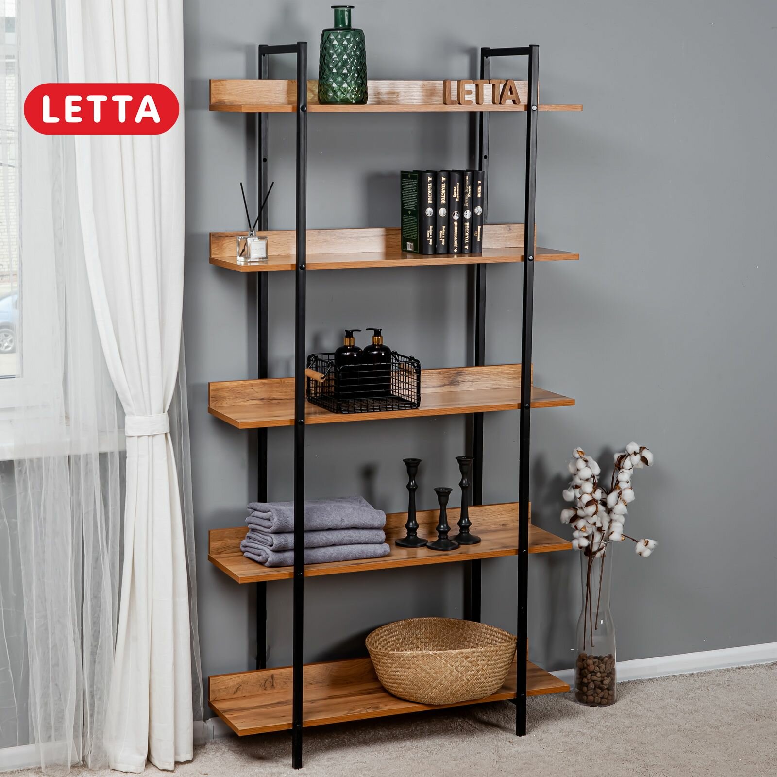 Стеллаж LETTA металлический Лофт Дуб Вотан для игрушек, для книг