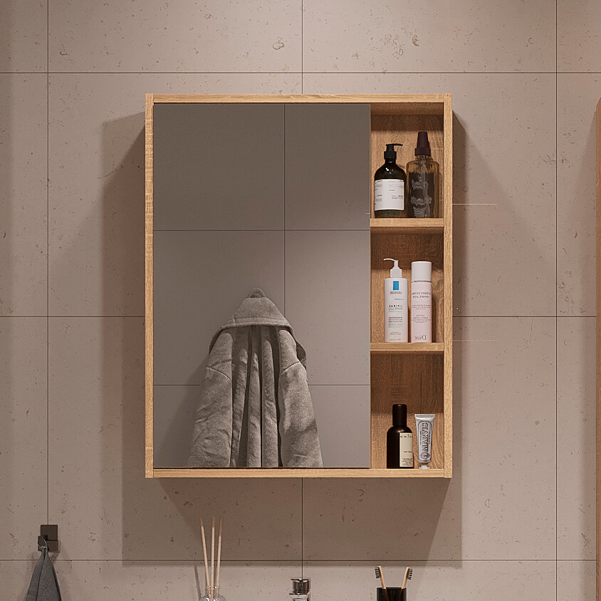 Зеркальный шкаф подвесной San Star Lavanti 60 для ванной комнаты Дуб вотан