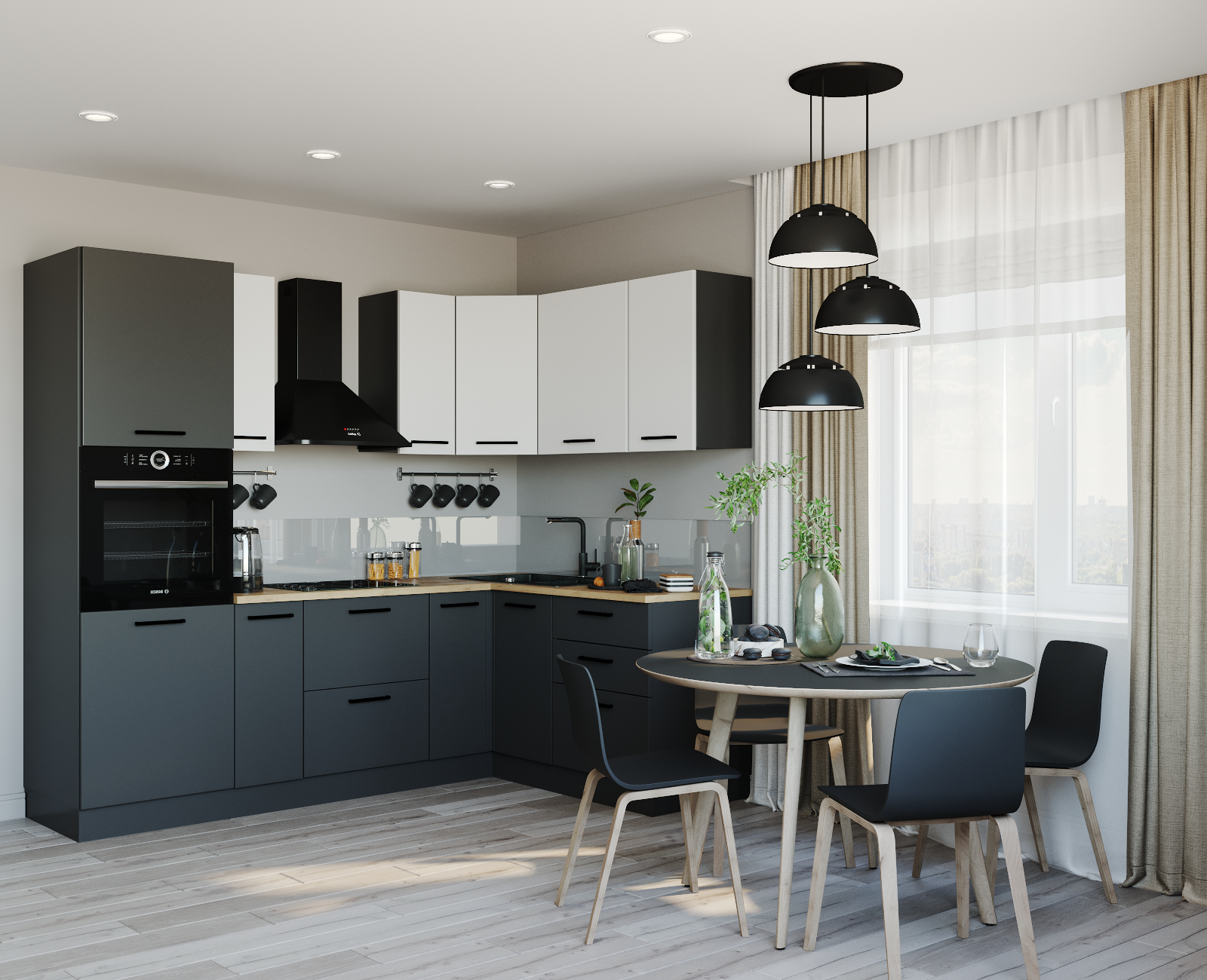 Кухонный гарнитур угловой Вегас 2400x1600 столешница 26 мм