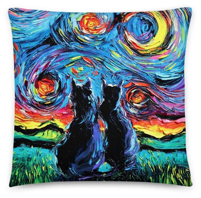 Подушка декоративная Коты Ван Гог 40х40 велюр