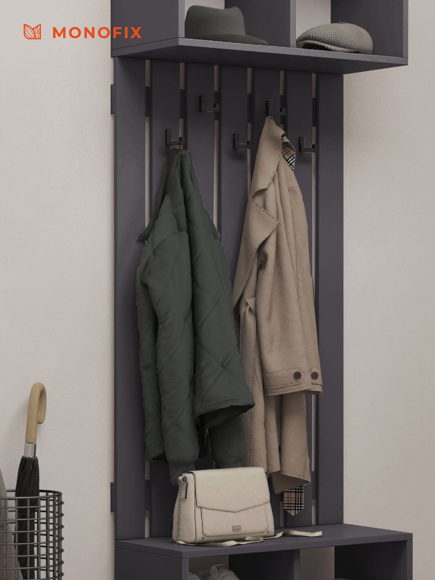 Вешалка настенная для одежды в прихожую, одос графит