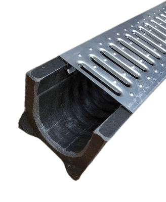 Полимерпесчаный лоток D N100 H125 мм со штампованной оцинкованной решеткой класс А15