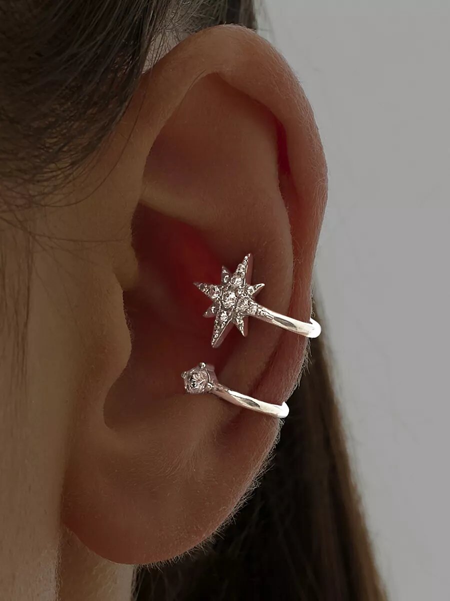 Кафф Ювелир Карат, серебро, 925 проба, родирование, фианит