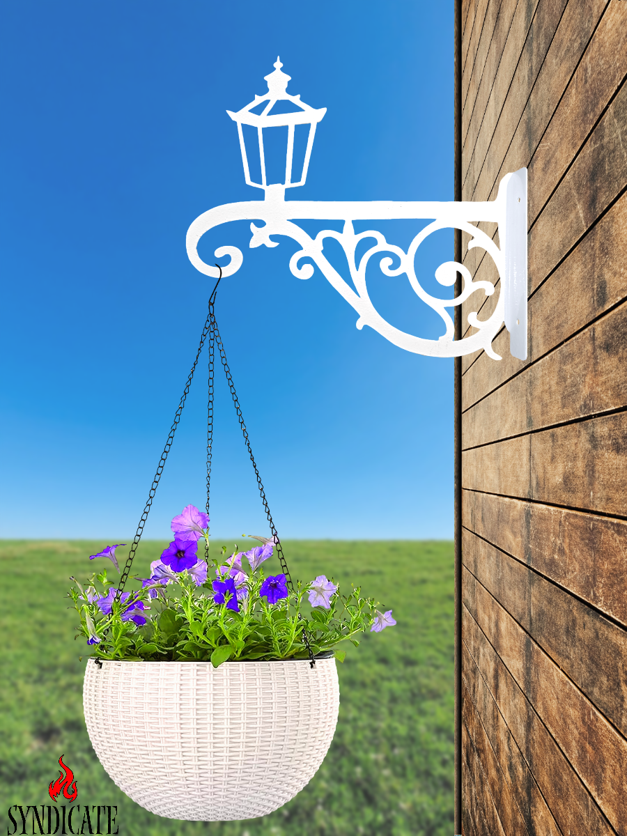 Держатель - Кронштейн для подвешивания кашпо/фонаря Фонарик, Стальной. Белый. 25х2,5х30см.