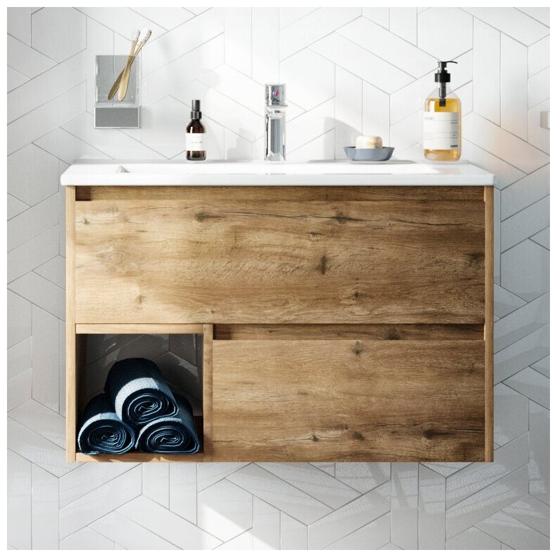 Тумба с раковиной STWORKI Карлстад 75 дуб рустикальный