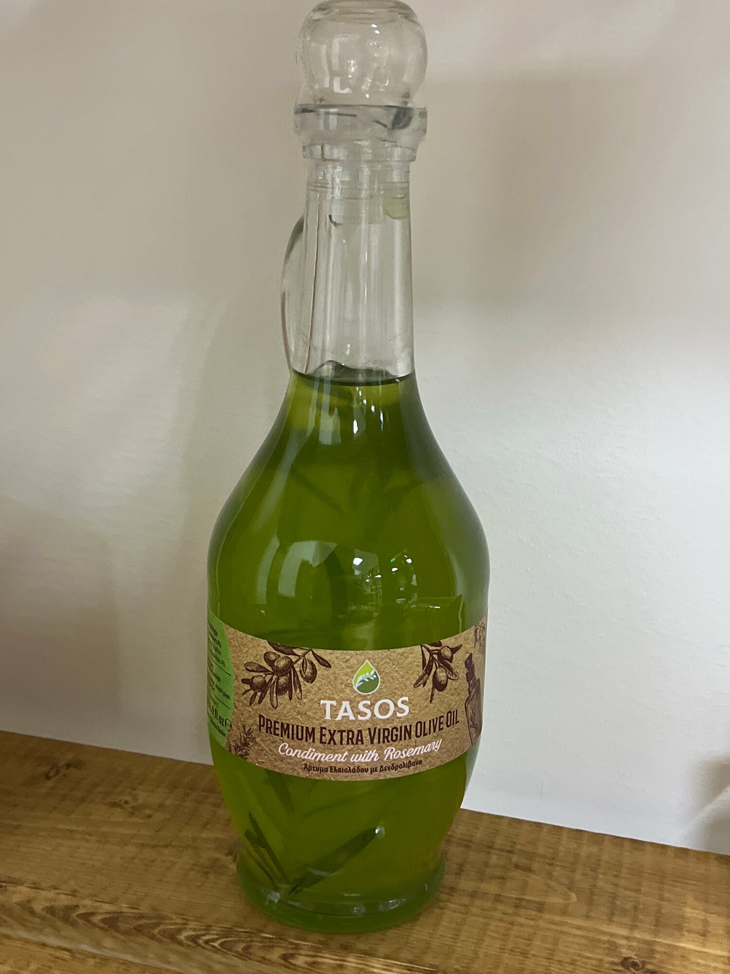 Оливковое масло для салатов, нерафинированное с добавлением розмарина, Tasos Extra Virgin кувшин 500мл, Греция