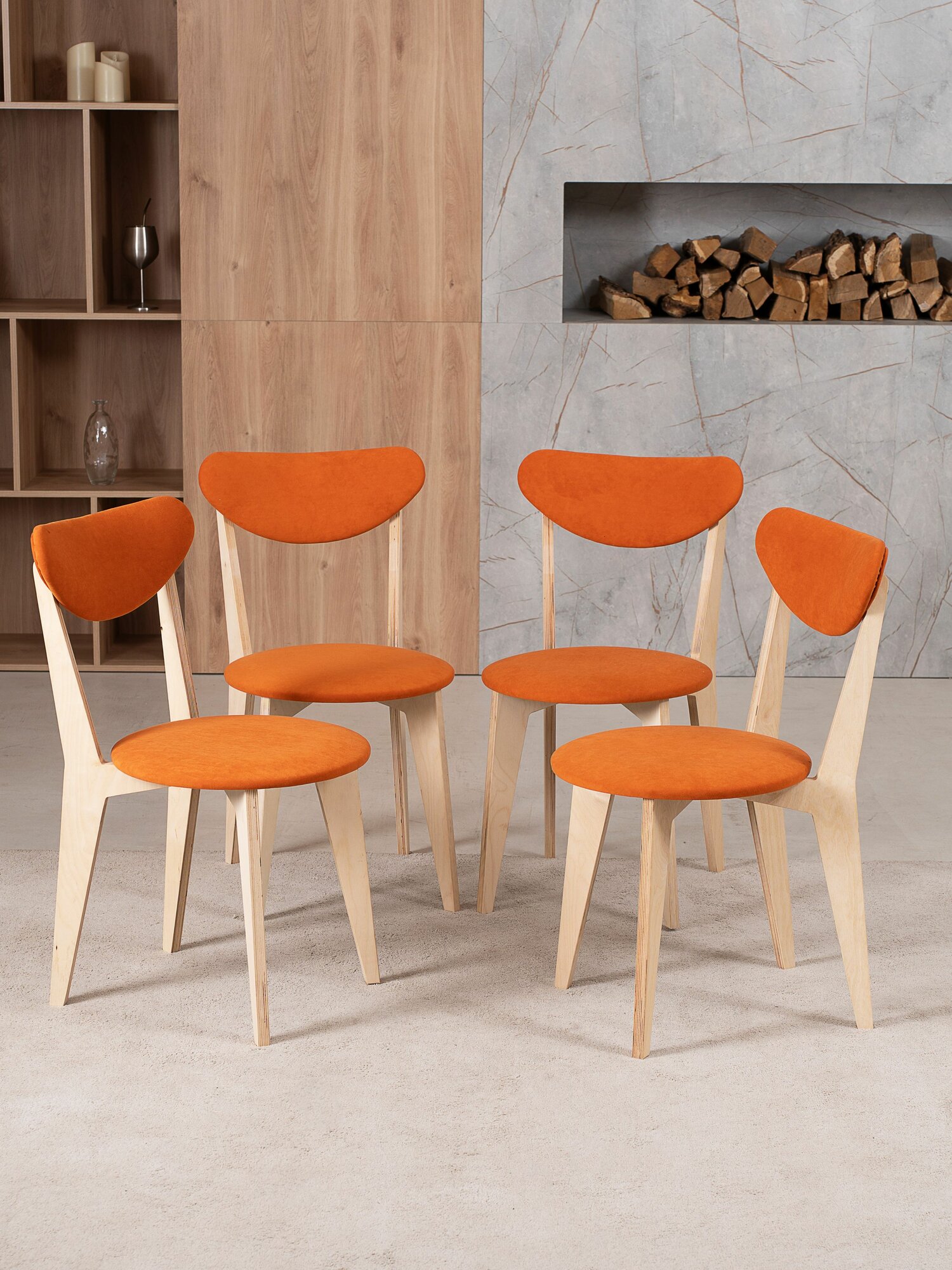Стулья для кухни, комплект 4шт, велюр, дерево/фанера, антивандальные, мягкие, Терракот