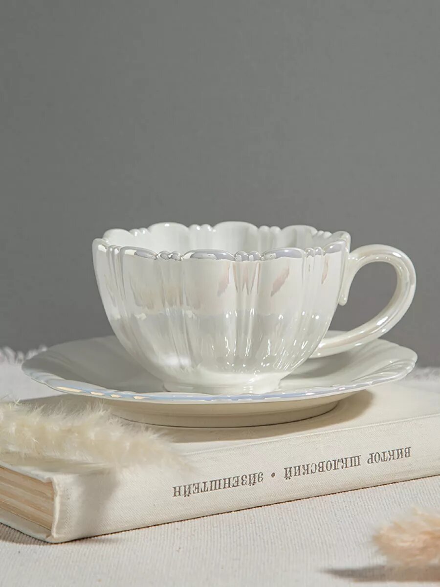 Чайная пара DB HOMME Жемчужная, керамика, белоснежная, 2 шт