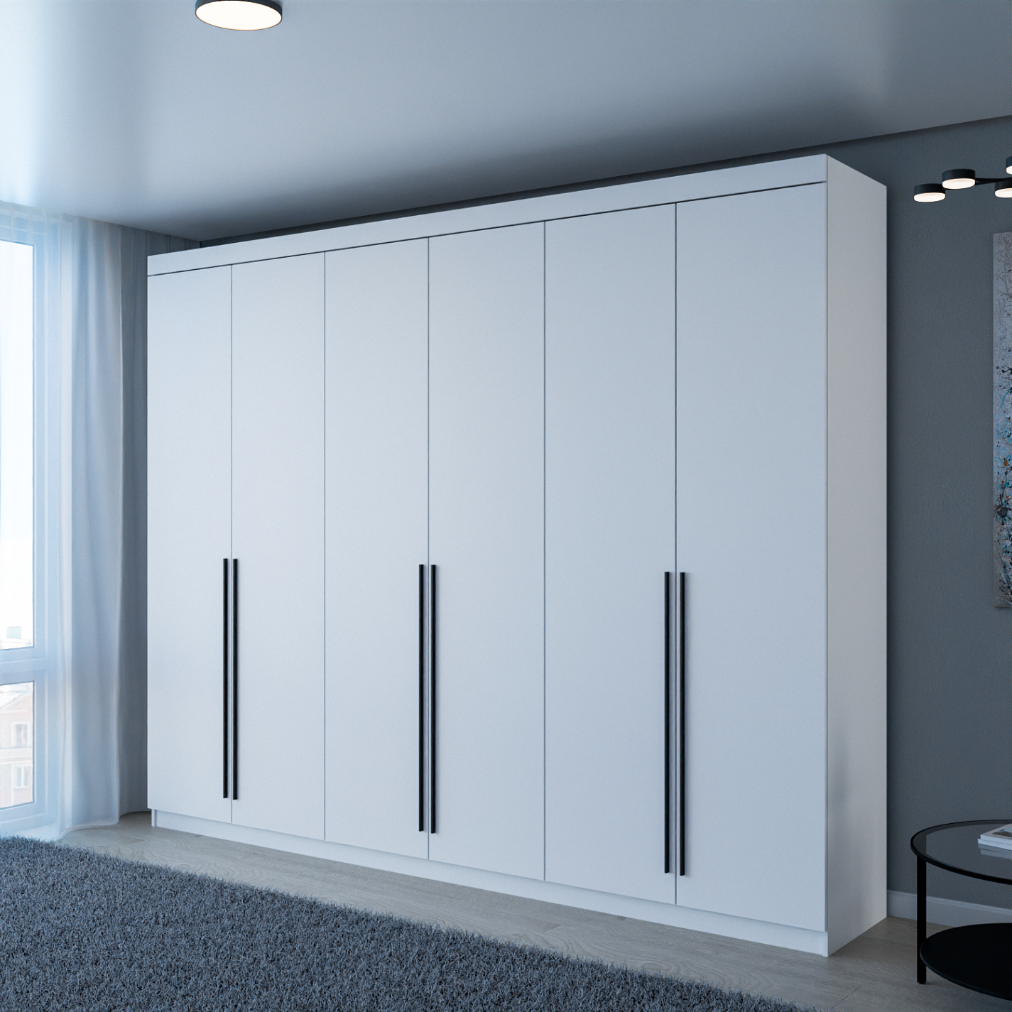 Шкаф распашной Пакс - 6 | ЛДСП Белый шагрень | Ручки черные