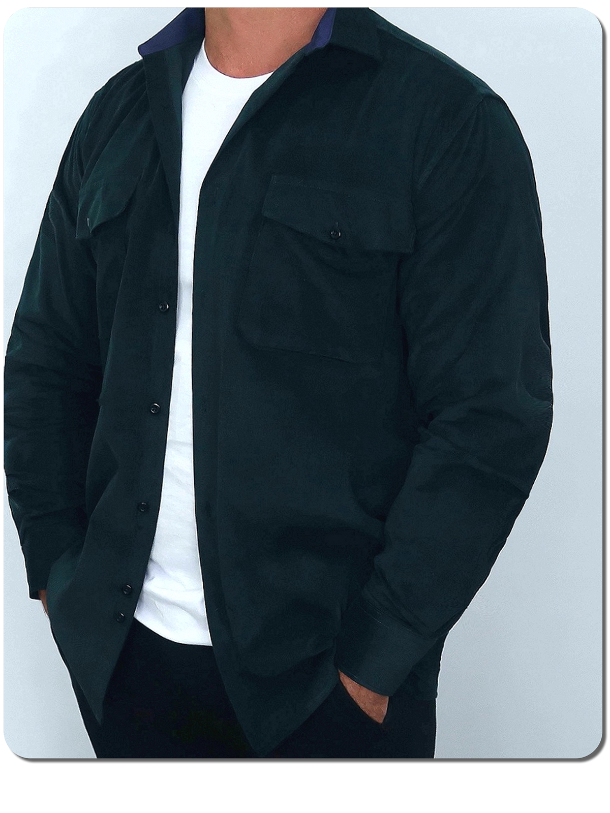 Рубашка WESTTIGER прямая классическая с длинным рукавом мужская рубашка, темная сорочка на пуговицах, рубаха на любой сезон, зеленая однотонная, с карманами, вельветовая теплая рубашка