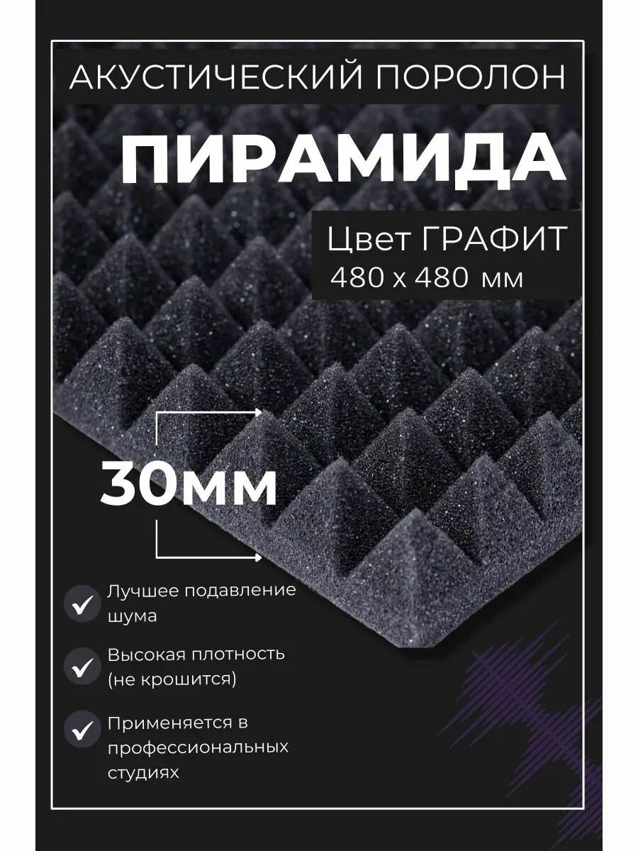 Акустический поролон Пирамида 480х480х30, 1 штука