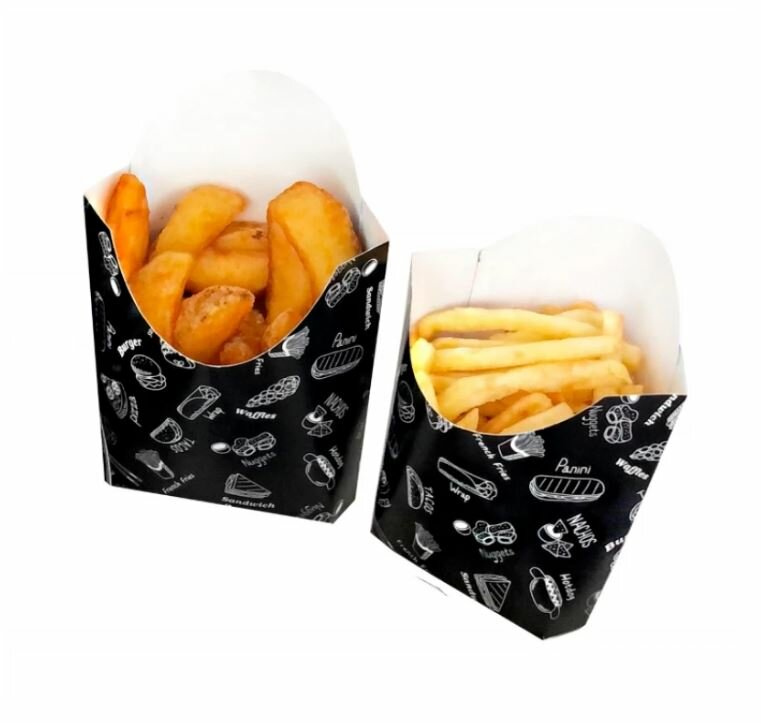 Упаковка картонная для фри Complement Black с надписями 120г 55х115х145мм уп/50шт