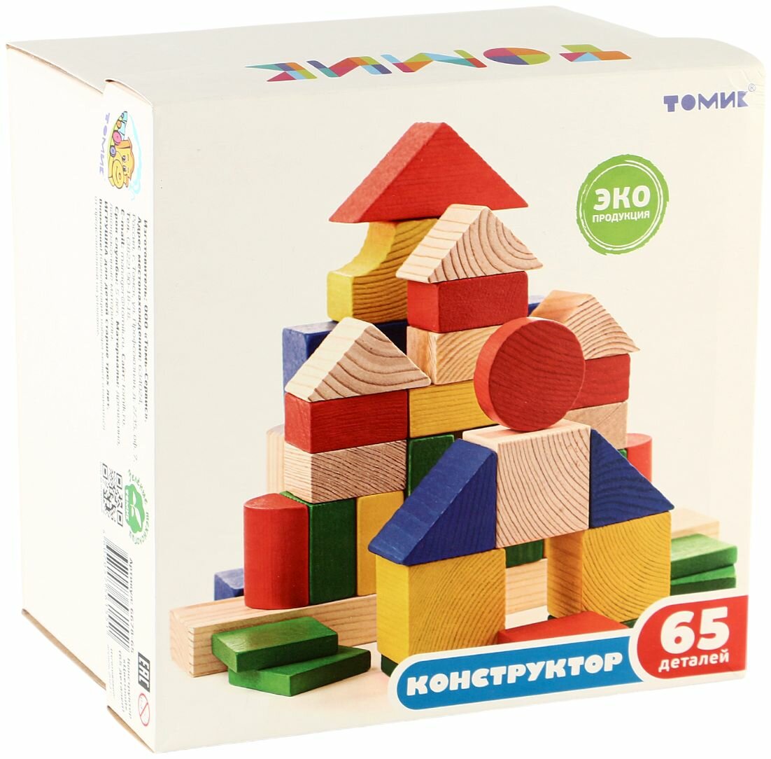 Деревянный конструктор Томик Цветной, развитие мелкой моторики, детский игровой набор из 65 деталей