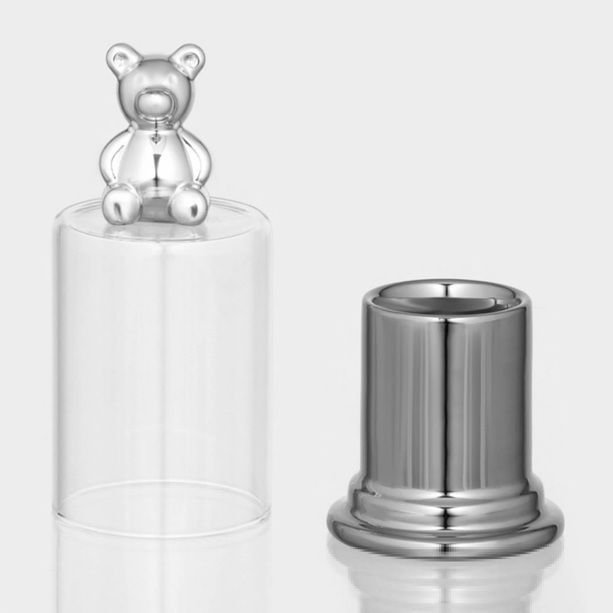 Подставка керамическая под зубочистки с крышкой « Стильный мишка», 7×7×15 см