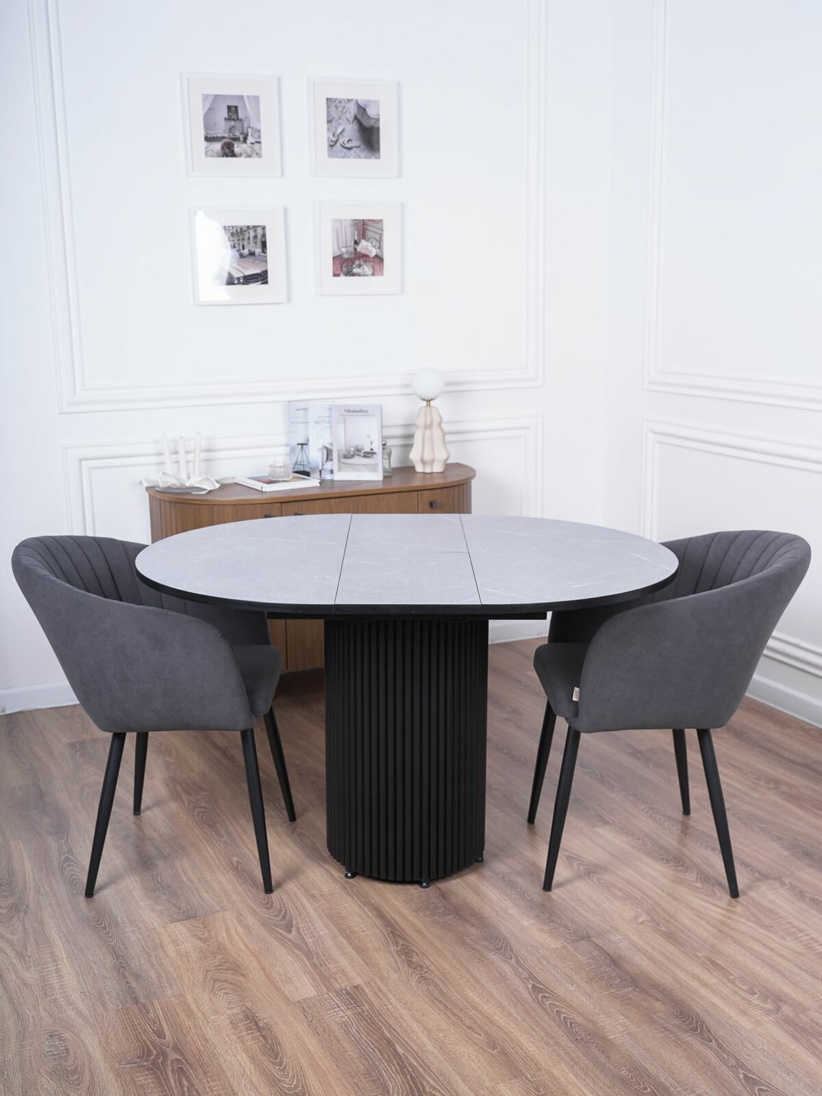 Стол кухонный раздвижной круглый Веста 100(130)х100см Будда3080 Оп Черная