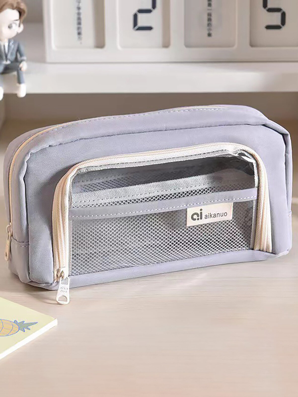 Пенал для канцтоваров, размер 7х21х10 см, без наполнения, цвет серо-сиреневый