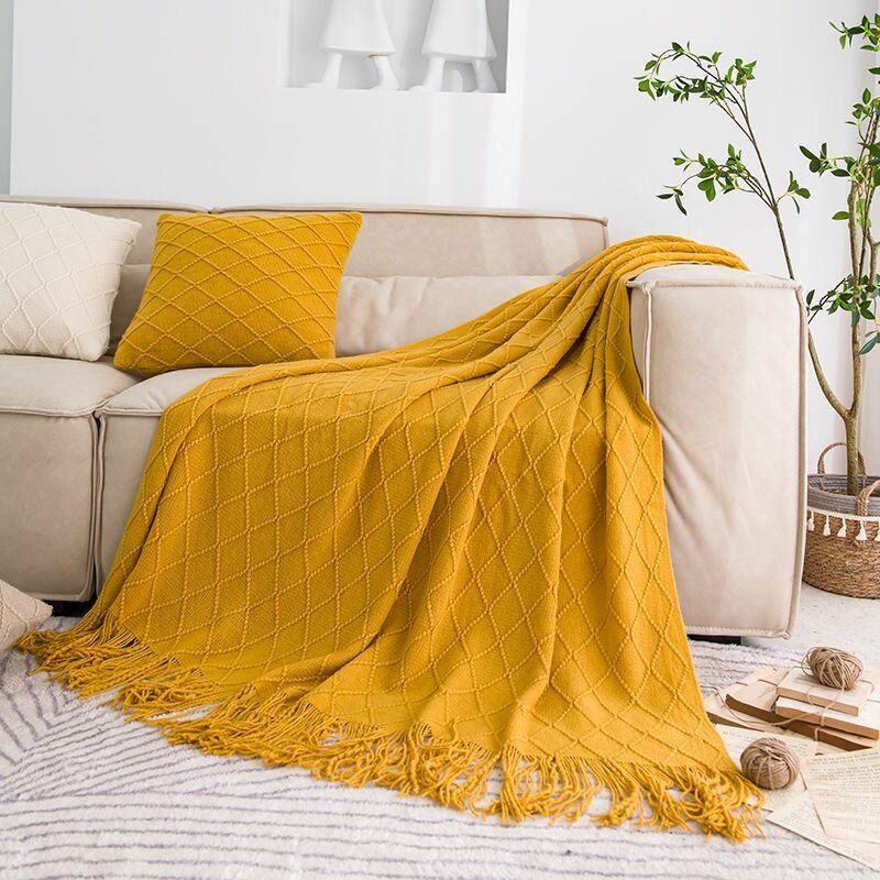 Плед покрывало для кровати Вязаное постельное полотенце