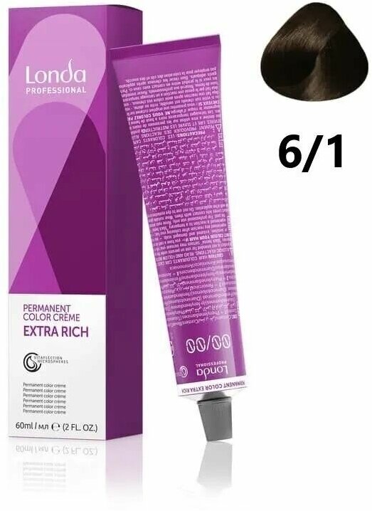 Londa Professional стойкая профессиональная краска для волос 6/1 темный блонд пепельный, 60 мл