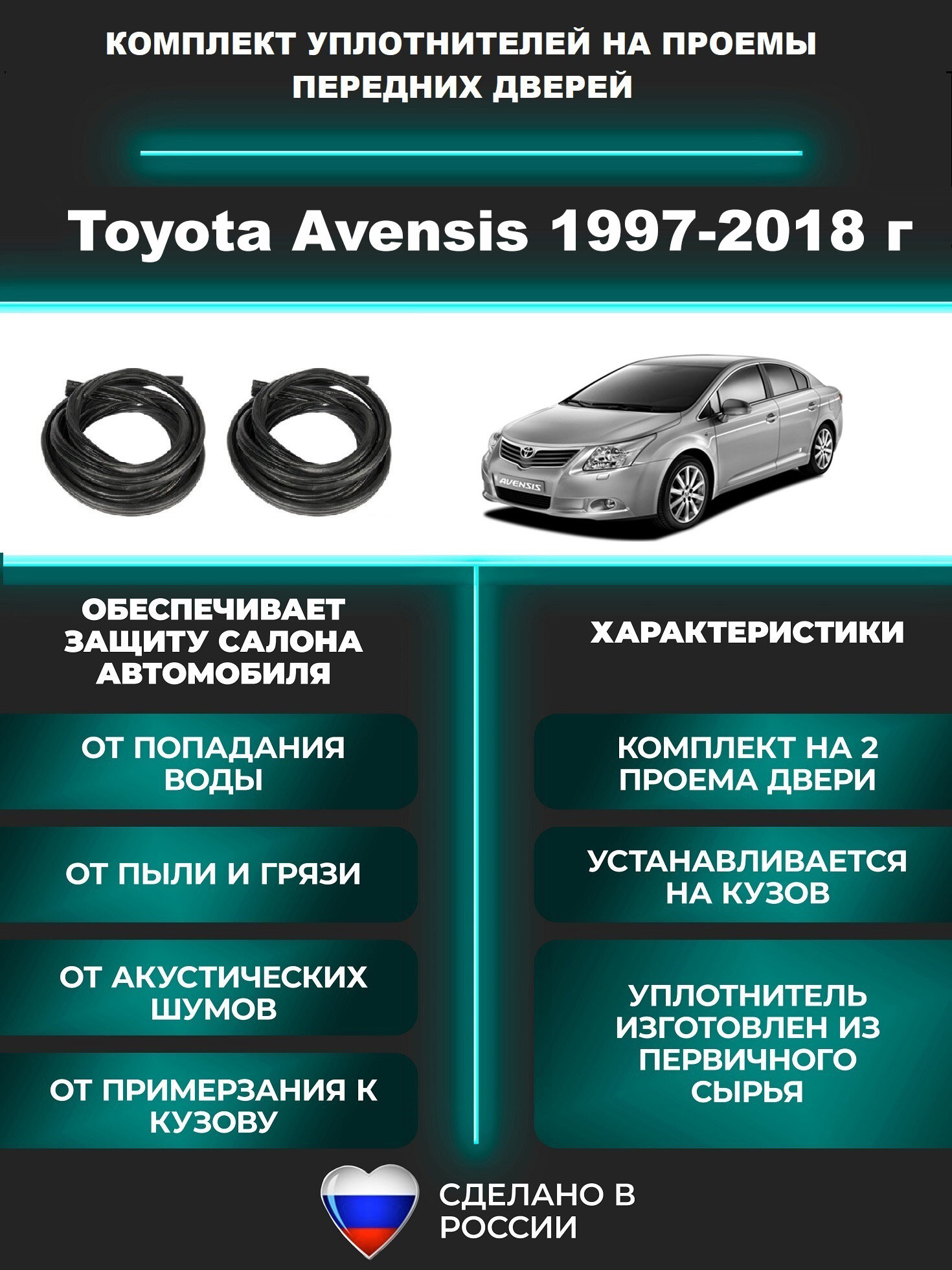 Комплект уплотнителей проема передних дверей, подходит на Toyota Avensis 1997-2018 г, Тойота Авенсис -2 шт