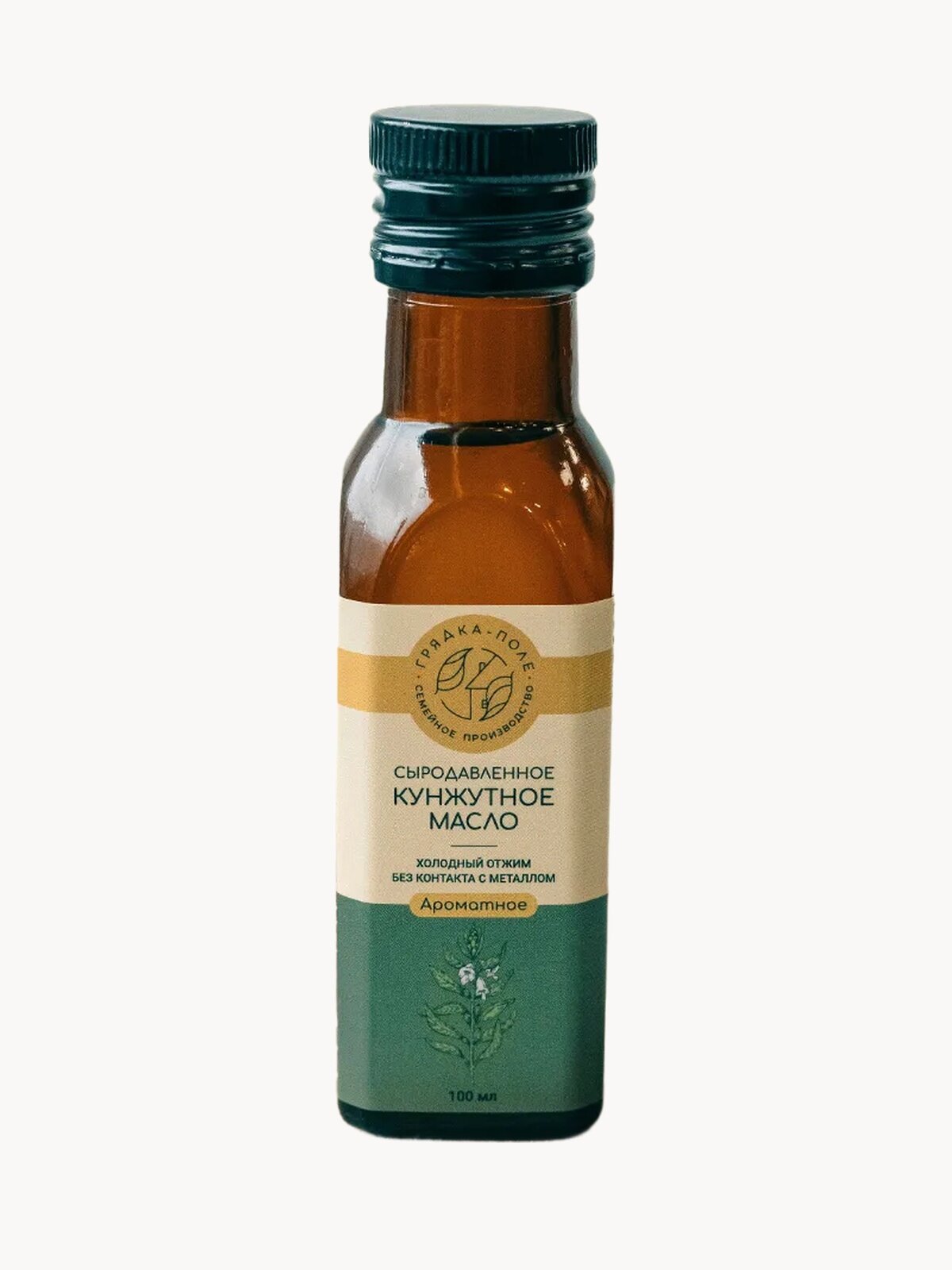 Кунжутное ароматное масло, сыродавленное, Грядка- Поле, 100 мл, холодный отжим